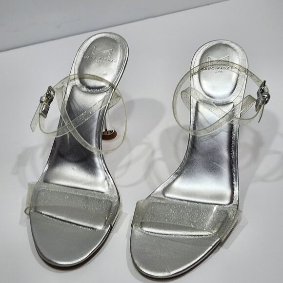 Marc Fisher Calisty Strappy High Heeled Sandals Ankle Strap Glitter Silver‎ Sz 8 - Picture 5 of 16